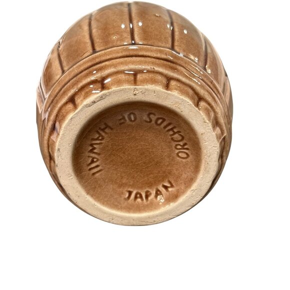 Vintage Orchids Of Hawaii Brown Ceramic Barrel Mug Made In Japan - Picture 3 of 3